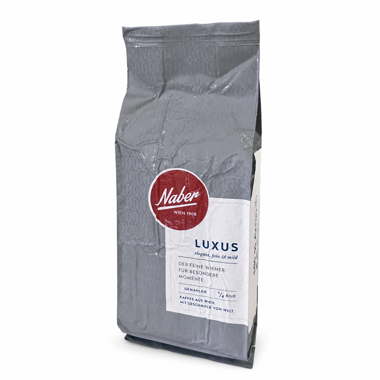 Naber Luxus – gemahlen, 250-g-Packung auf weißem Hintergrund